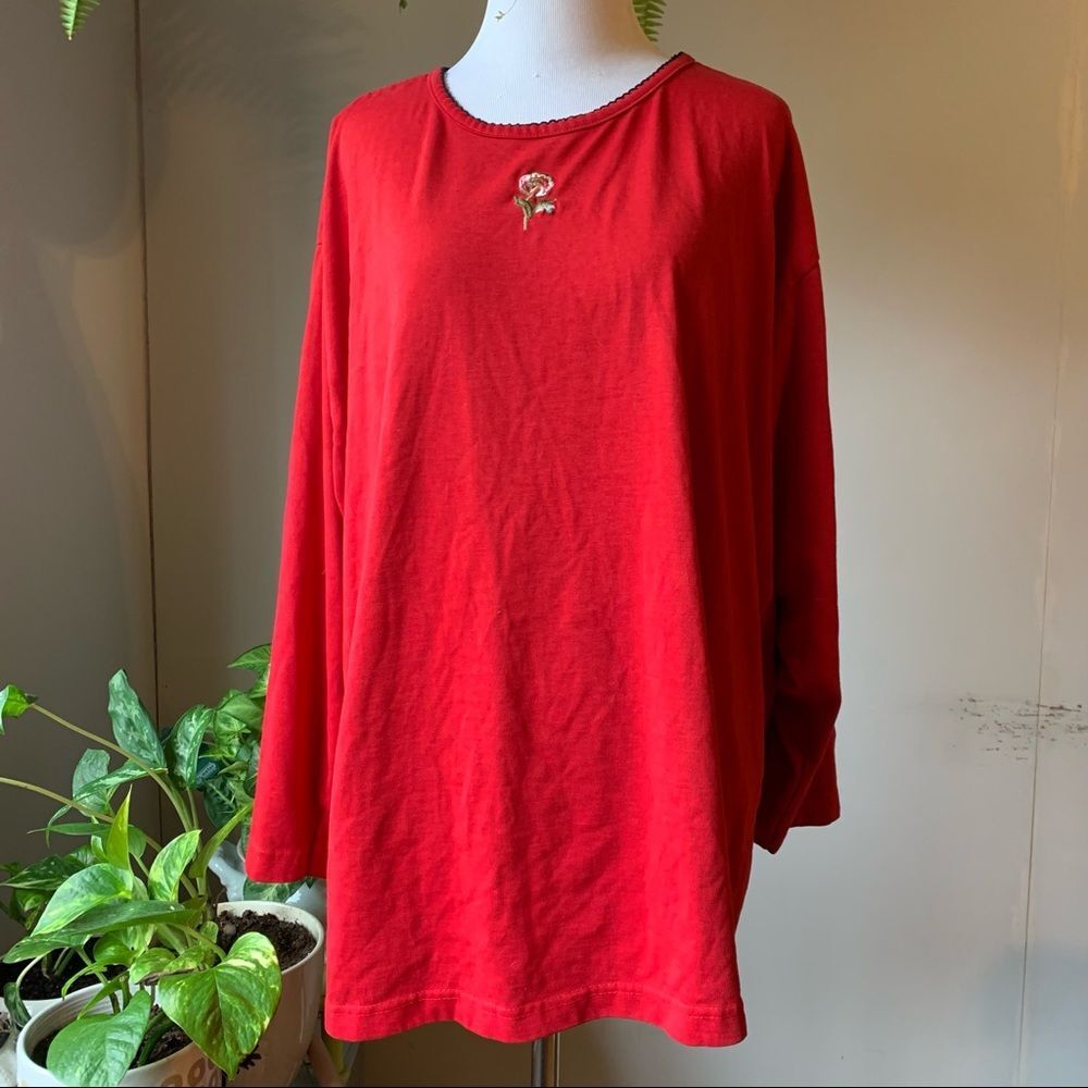 Vintage Gina Peters Rose Embroidered Long Sleeve Tee Valentine’s Day? :) Plus Sz